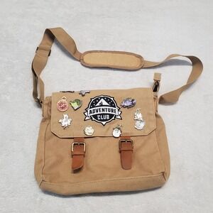 Tan Canvas Adventure Club Badge Tote Bag Pack Explorer Pins Unisex Women Men Kid